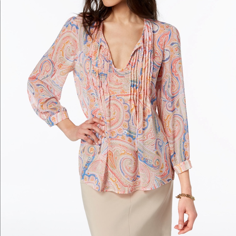 NEW!! Tommy Hilfiger Printed Tie-Front Top